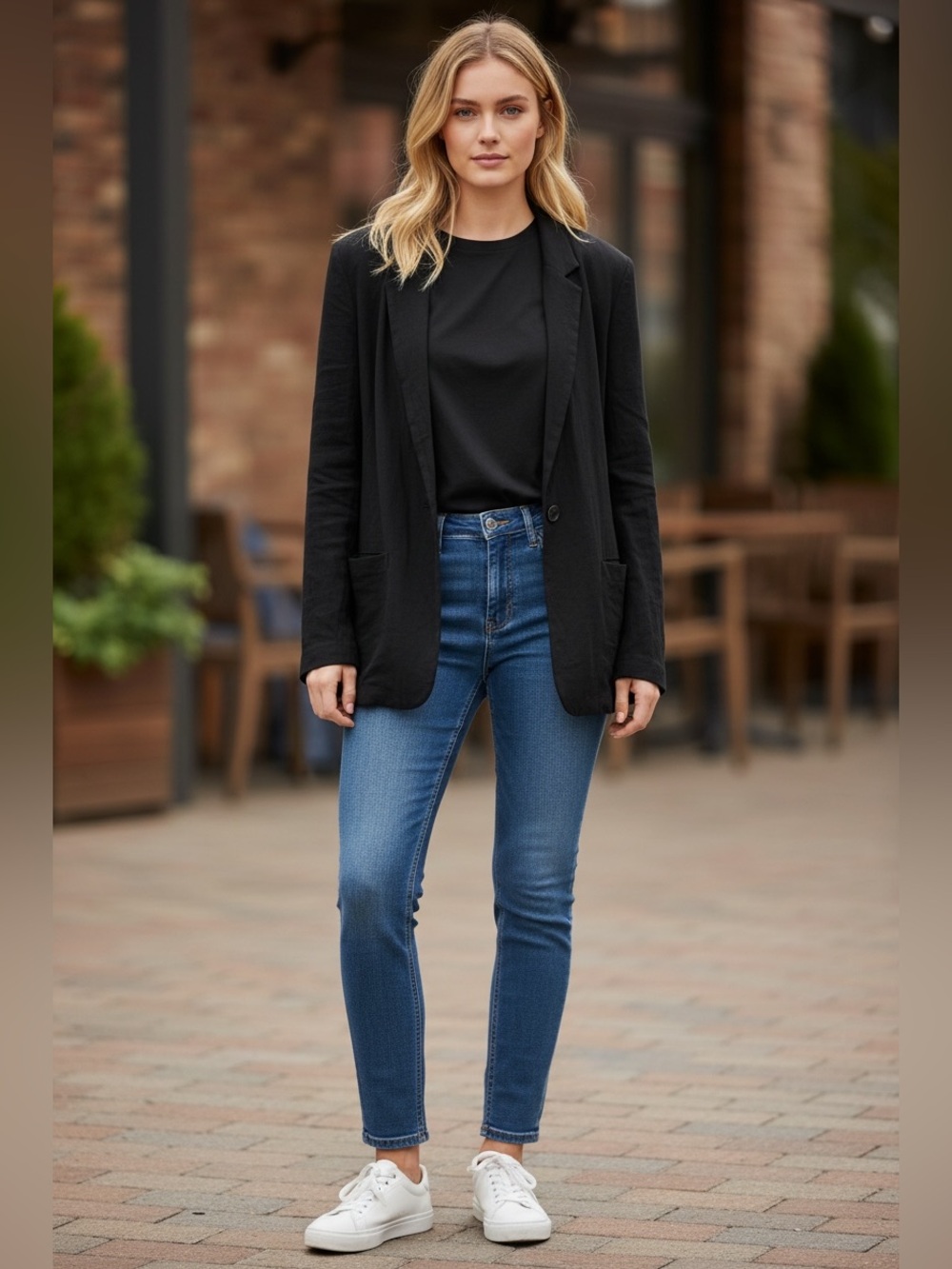 Silence + Noise Black Single Button Blazer Jacket